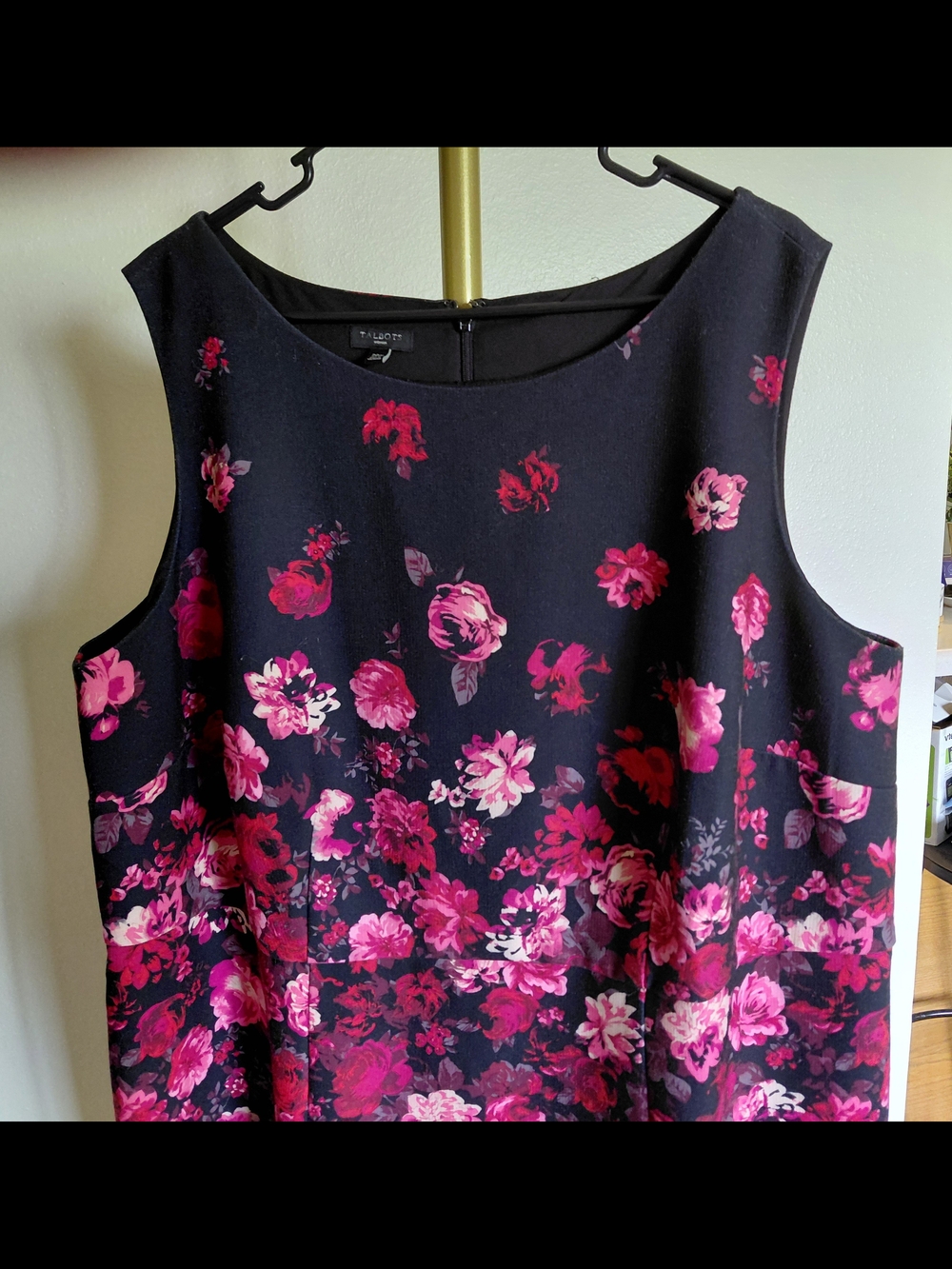 Talbots Black Sleeveless Midi Dress with Pink Floral Print - Picture 2 of 5